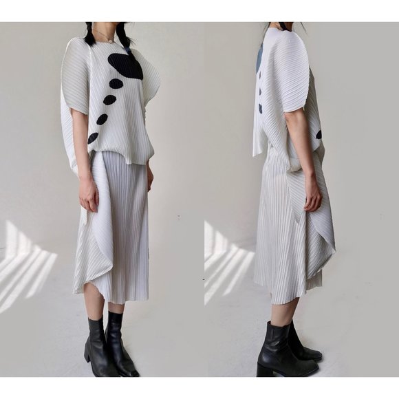 Issey Miyake Pleats please beige dress set top skirt 2 piece - Picture 4 of 10